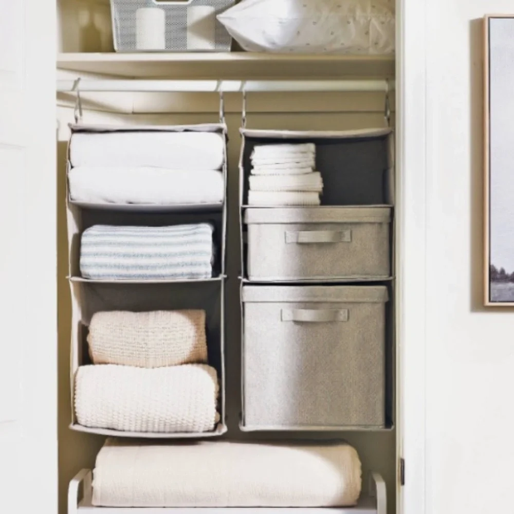 Bright room hanging closet organizers from the container store